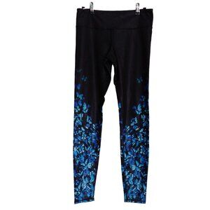 Alo Black with Bright Blue Floral Petals Yoga Athletic Leggings Small